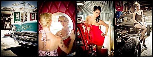 pin-up models photo shoot location at Reiff's Automotive Museum
